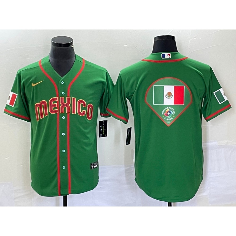 Men's Mexico Baseball 2023 Green World Baseball Classic Team Big Logo Stitched Jersey Men's Mexico Baseball 2023 Green World Baseball Classic Team Big Logo Stitched Jersey