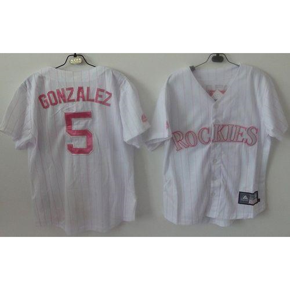 Rockies #5 Carlos Gonzalez White(Pink Strip) Women's Fashion Stitched MLB Jersey Rockies #5 Carlos Gonzalez White(Pink Strip) Women's Fashion Stitched MLB Jersey