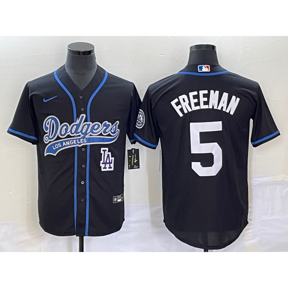 Men's Los Angeles Dodgers #5 Freddie Freeman Black Cool Base With Patch Stitched Baseball Jersey Men's Los Angeles Dodgers #5 Freddie Freeman Black Cool Base With Patch Stitched Baseball Jersey