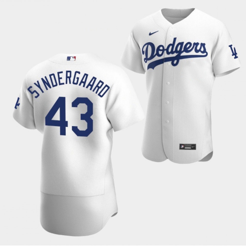 Men's Los Angeles Dodgers #43 Noah Syndergaard White Flex Base Stitched Baseball Jersey Men's Los Angeles Dodgers #43 Noah Syndergaard White Flex Base Stitched Baseball Jersey