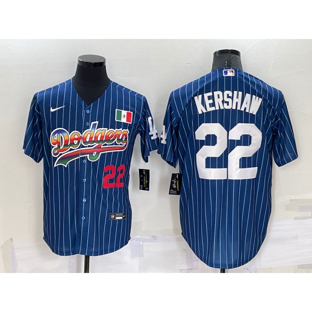 Men's Los Angeles Dodgers #22 Clayton Kershaw Navy Mexico Rainbow Cool Base Stitched Baseball Jersey Men's Los Angeles Dodgers #22 Clayton Kershaw Navy Mexico Rainbow Cool Base Stitched Baseball Jersey