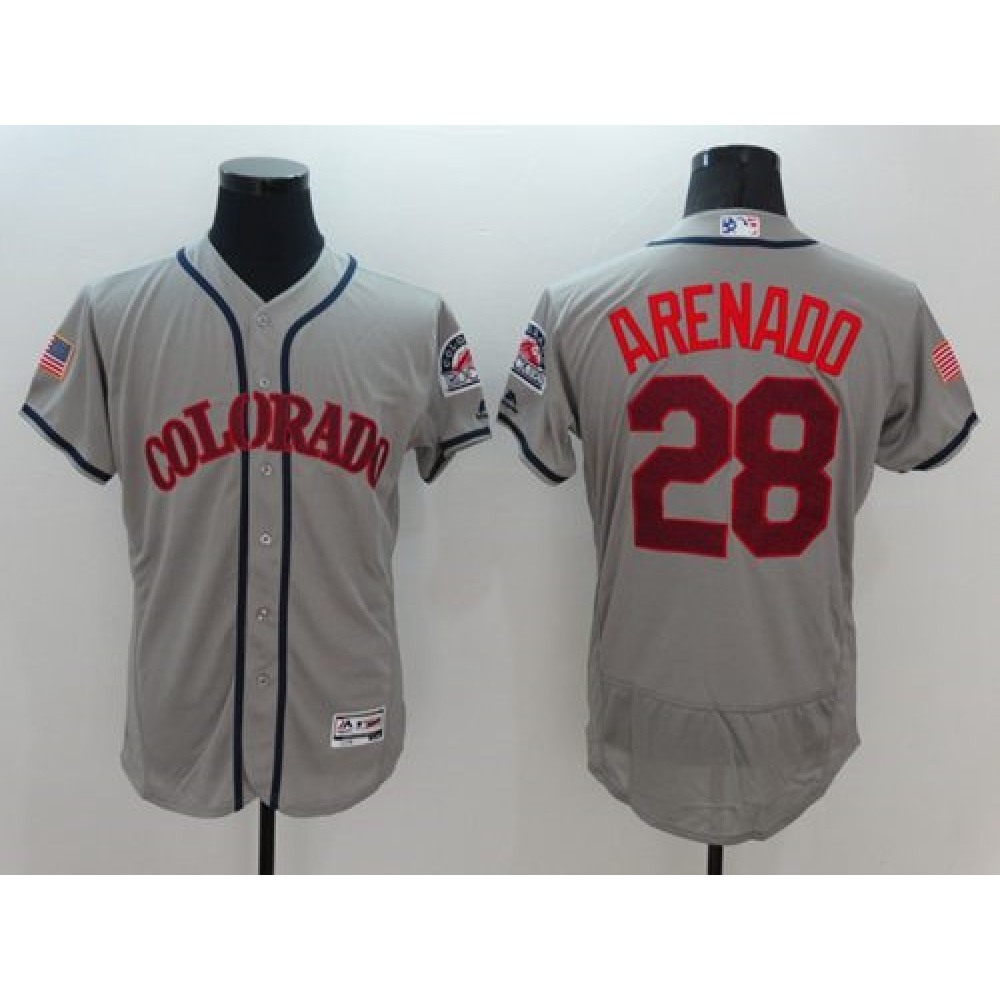 Rockies #28 Nolan Arenado Grey Fashion Stars & Stripes Flexbase Authentic Stitched MLB Jersey Rockies #28 Nolan Arenado Grey Fashion Stars & Stripes Flexbase Authentic Stitched MLB Jersey