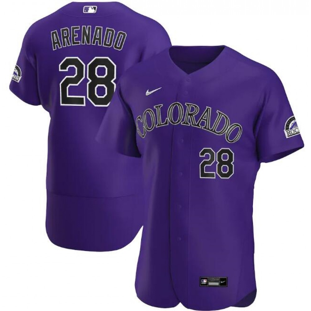 Men's Colorado Rockies #28 Nolan Arenado Purple Flex Base Stitched Jersey Men's Colorado Rockies #28 Nolan Arenado Purple Flex Base Stitched Jersey