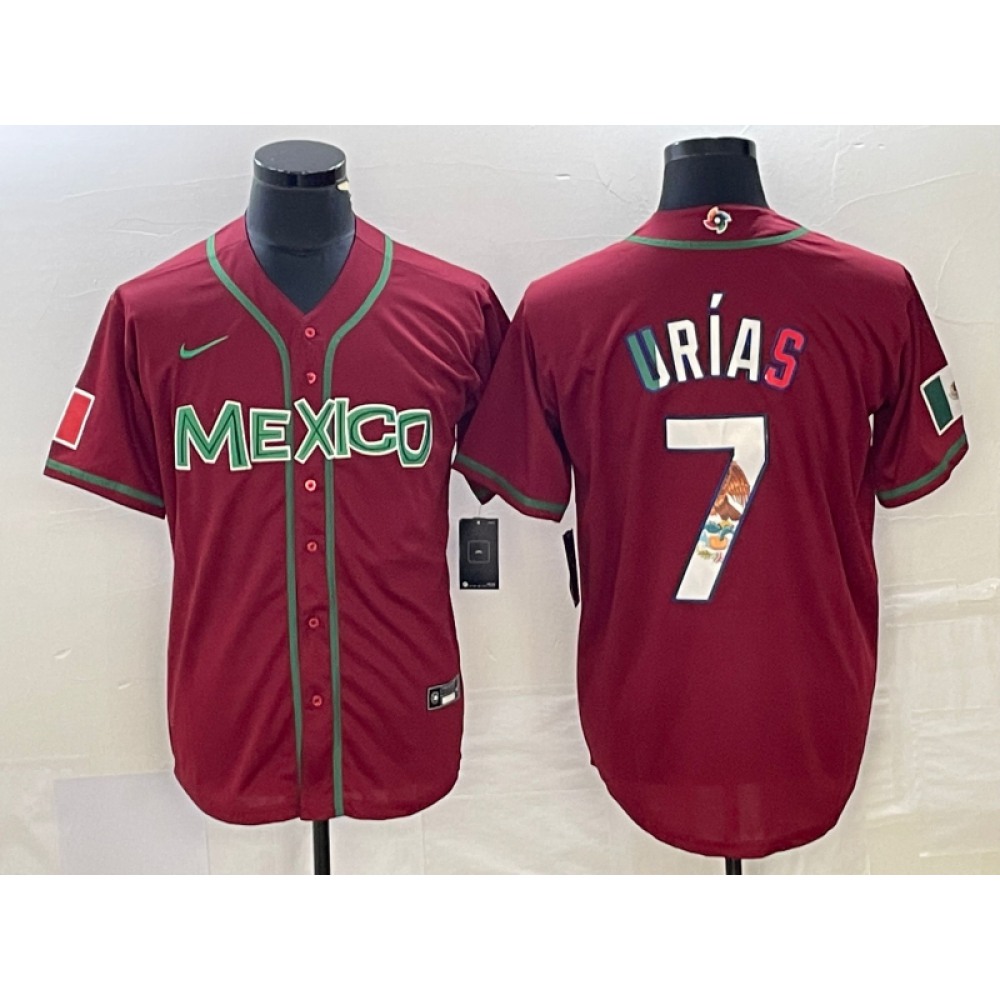 Men's Mexico Baseball #7 Julio Urias Red 2023 World Baseball Classic Stitched Jersey Men's Mexico Baseball #7 Julio Urias Red 2023 World Baseball Classic Stitched Jersey