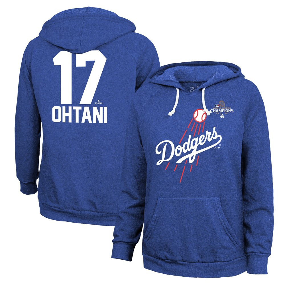 Women's Los Angeles Dodgers Shohei Ohtani Threads Royal 2024 World Series Champions Hoodie Women's Los Angeles Dodgers Shohei Ohtani Threads Royal 2024 World Series Champions Hoodie