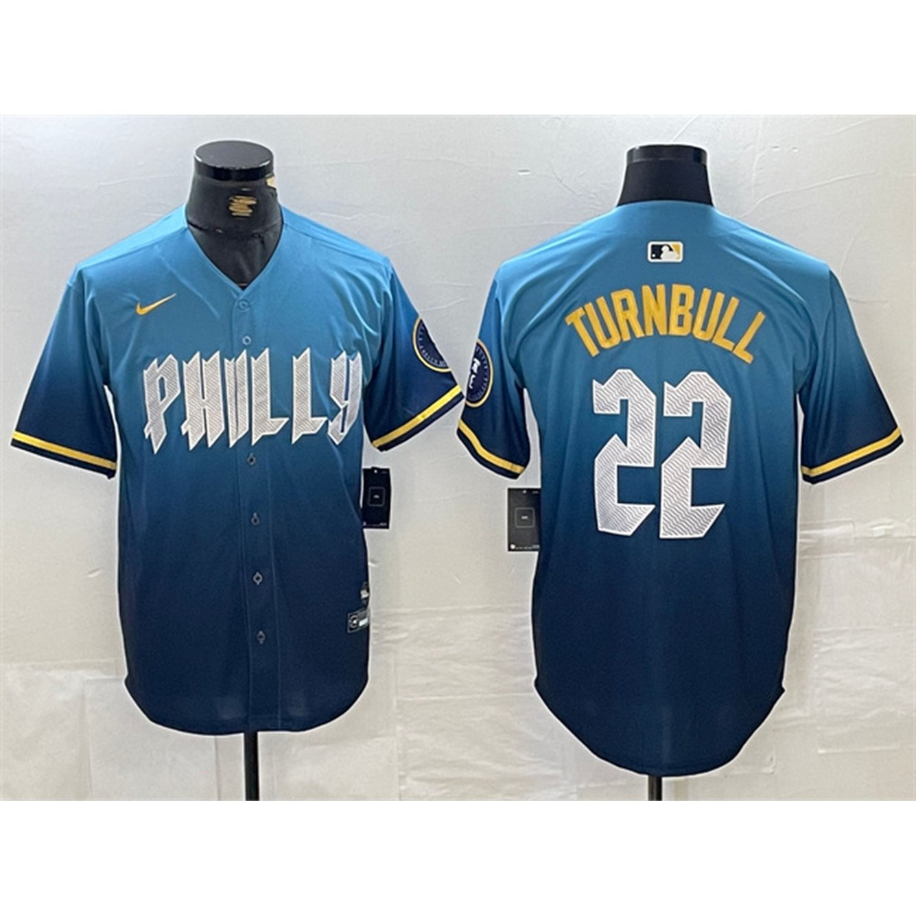 Men's Philadelphia Phillies #22 Spencer Turnbull Blue 2024 City Connect Limited Stitched Jersey Men's Philadelphia Phillies #22 Spencer Turnbull Blue 2024 City Connect Limited Stitched Jersey