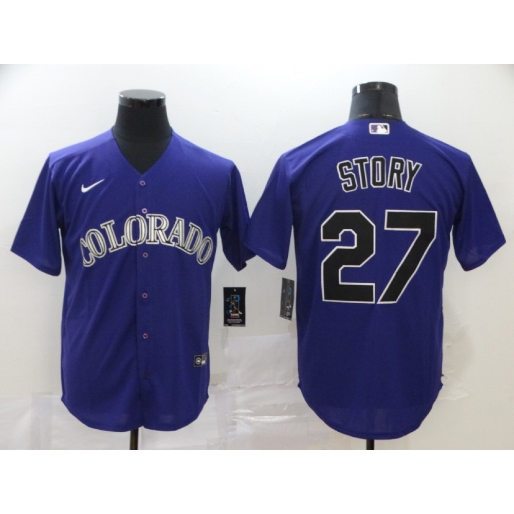 Men's Colorado Rockies #27 Trevor Story Purple Cool Base Stitched MLB Jersey Men's Colorado Rockies #27 Trevor Story Purple Cool Base Stitched MLB Jersey