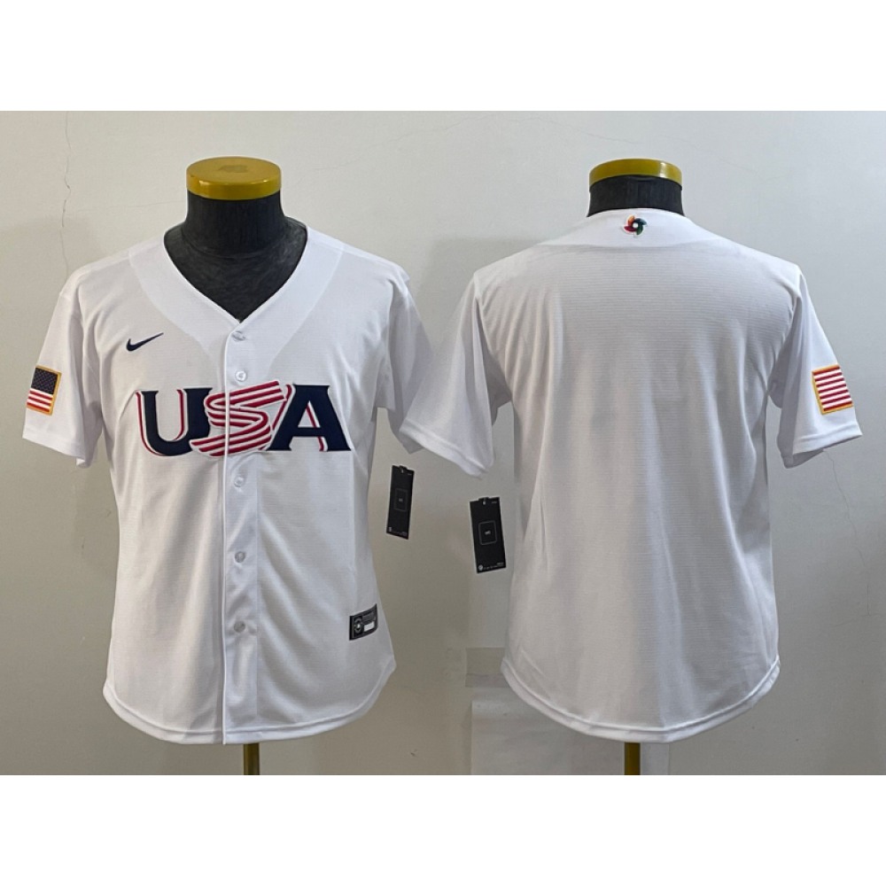 Youth USA Baseball Blank 2023 White World Baseball Classic Stitched Jersey Youth USA Baseball Blank 2023 White World Baseball Classic Stitched Jersey