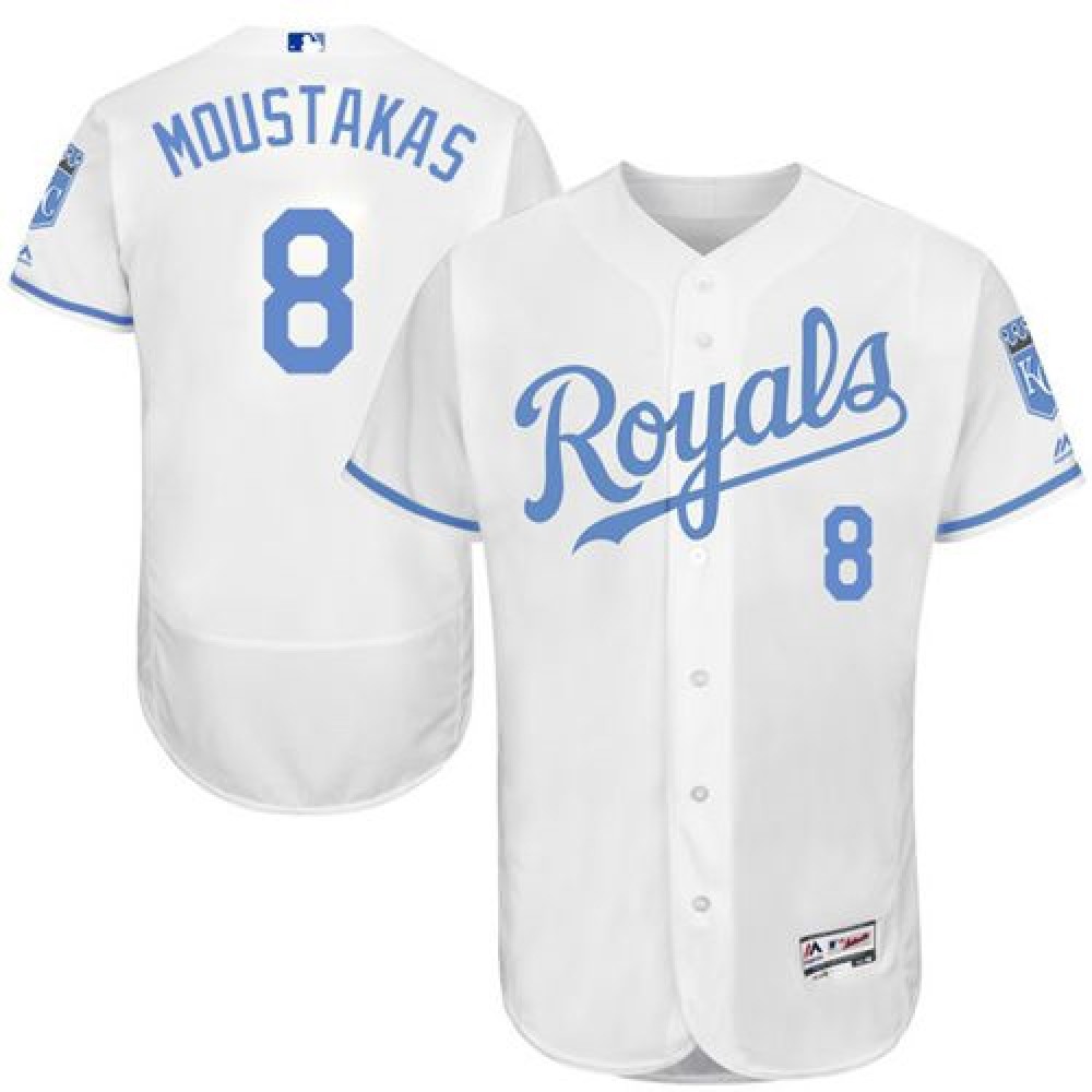 Royals #8 Mike Moustakas White Flexbase Authentic Collection 2016 Father's Day Stitched MLB Jersey Royals #8 Mike Moustakas White Flexbase Authentic Collection 2016 Father's Day Stitched MLB Jersey