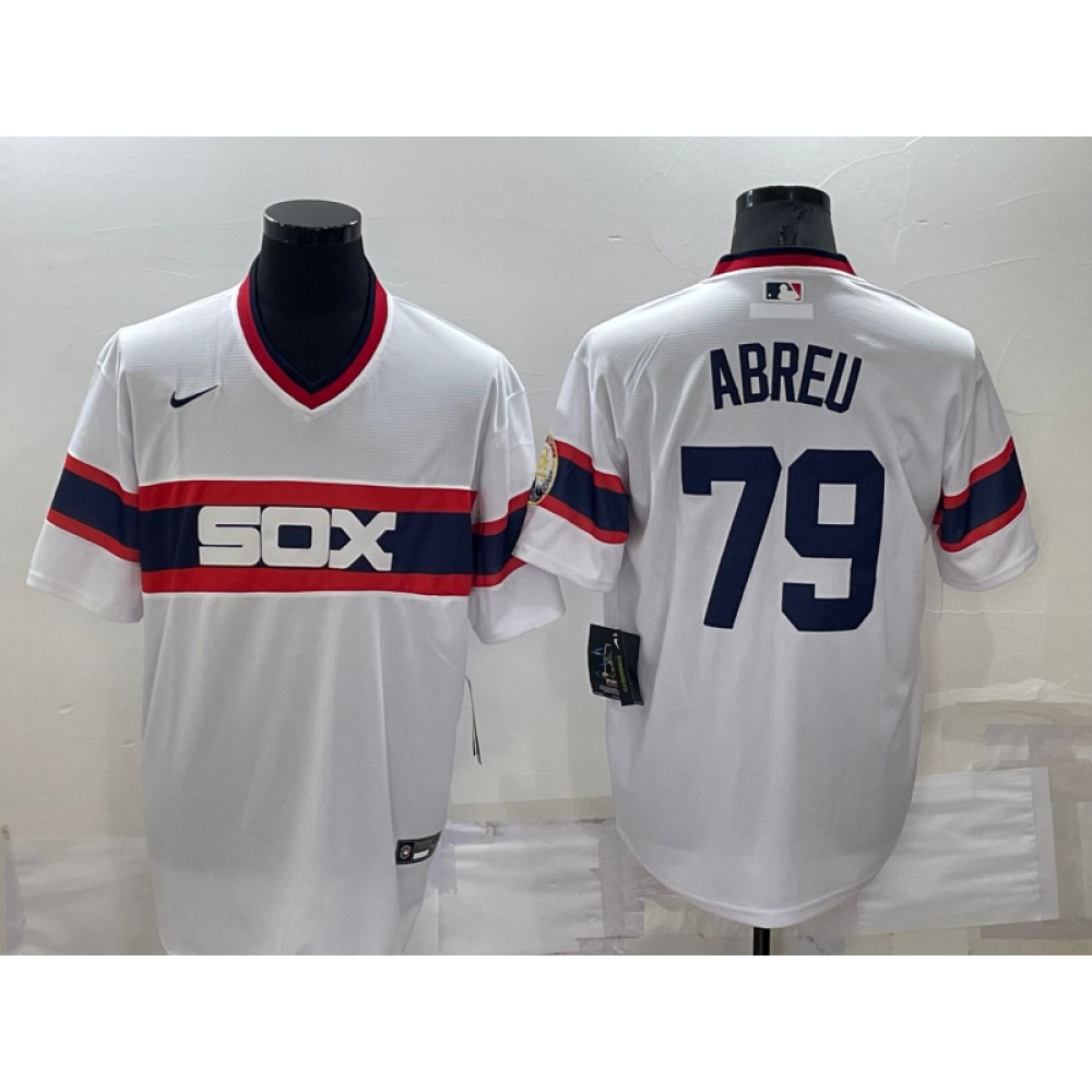 Men's Chicago White Sox #79 Jose Abreu White Throwback Cool Base Stitched Jersey Men's Chicago White Sox #79 Jose Abreu White Throwback Cool Base Stitched Jersey