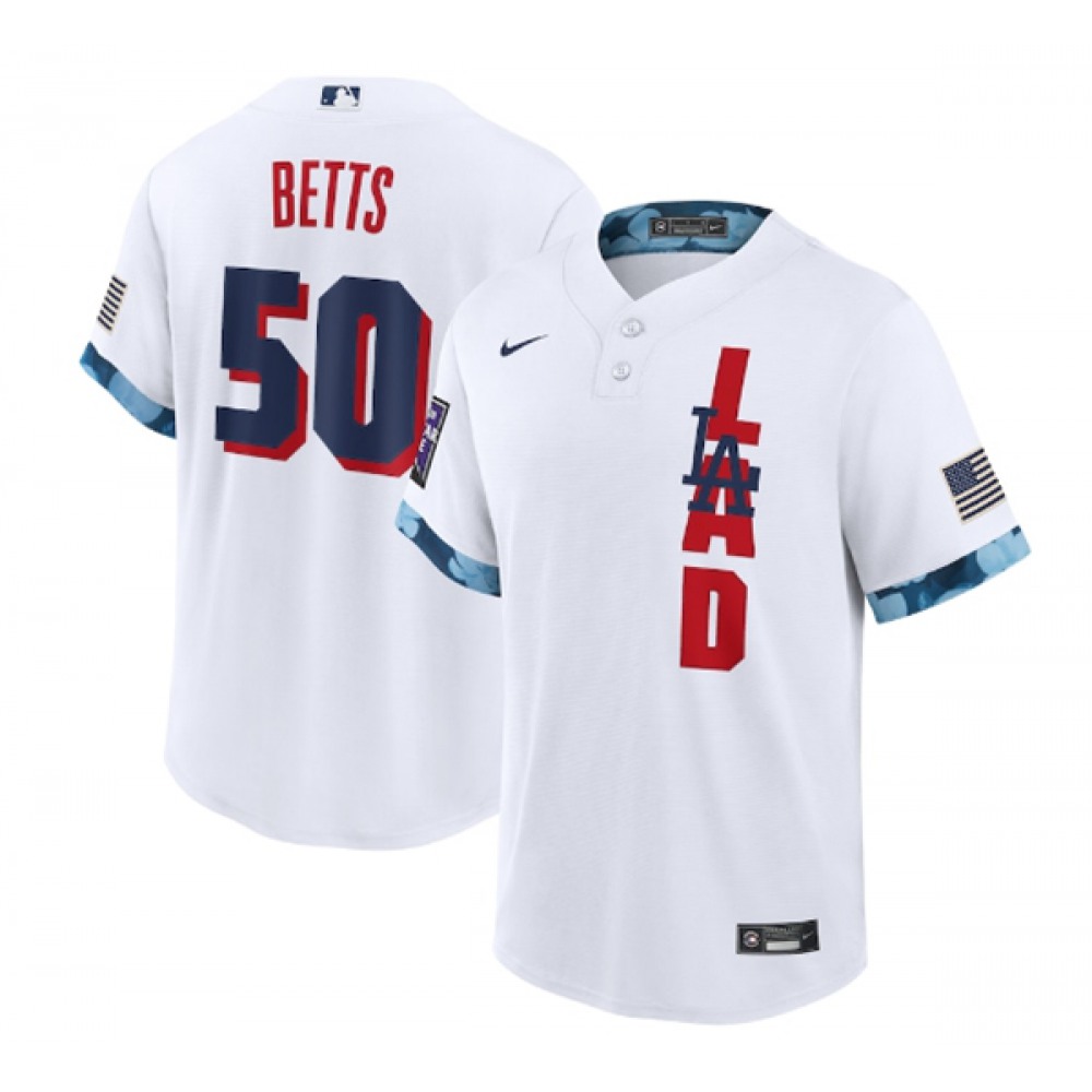 Men's Los Angeles Dodgers #50 Mookie Betts 2021 White All-Star Cool Base Stitched MLB Jersey Men's Los Angeles Dodgers #50 Mookie Betts 2021 White All-Star Cool Base Stitched MLB Jersey
