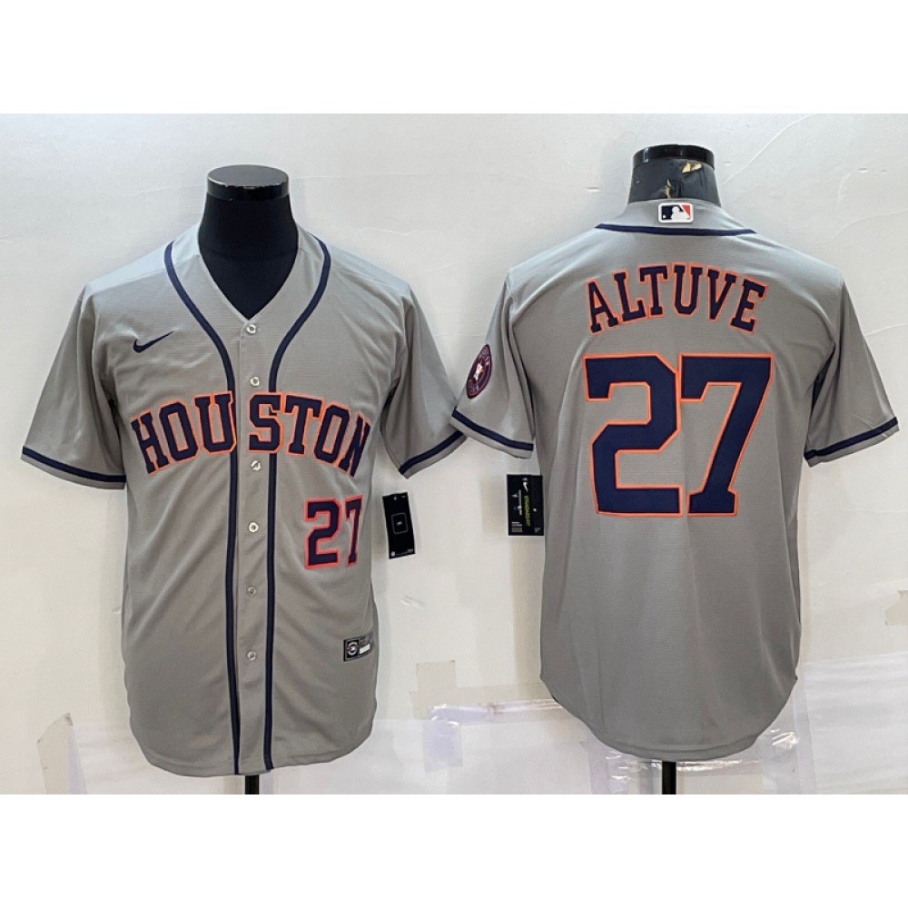 Men's Houston Astros #27 Jose Altuve Grey With Patch Cool Base Stitched Jersey Men's Houston Astros #27 Jose Altuve Grey With Patch Cool Base Stitched Jersey