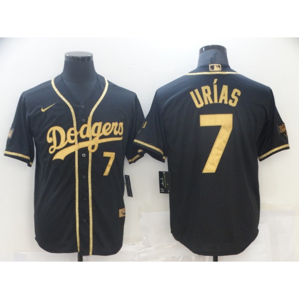 Men's Los Angeles Dodgers #7 Julio Urias Black Gold 2020 World Series Stitched Jersey Men's Los Angeles Dodgers #7 Julio Urias Black Gold 2020 World Series Stitched Jersey
