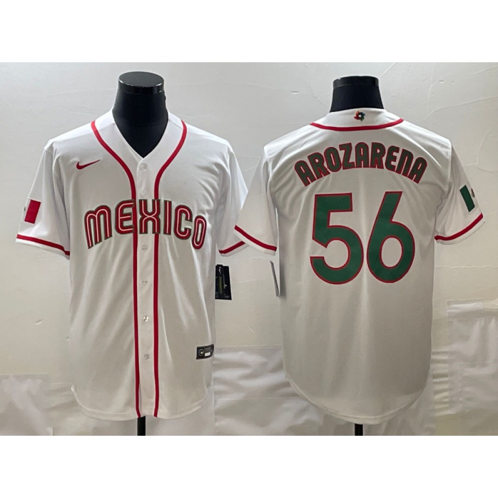 Men's Mexico Baseball #56 Randy Arozarena 2023 White World Baseball Classic Stitched Jersey Men's Mexico Baseball #56 Randy Arozarena 2023 White World Baseball Classic Stitched Jersey