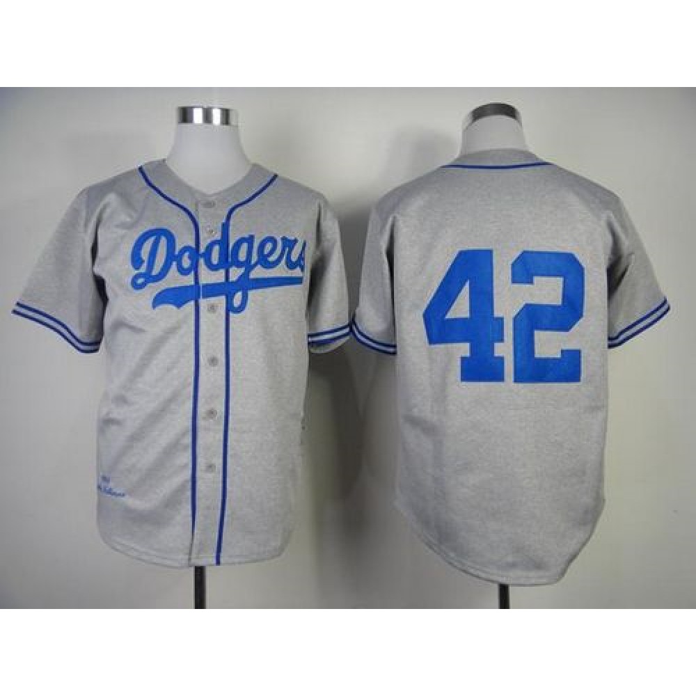 Mitchell and Ness 1955 Dodgers #42 Jackie Robinson Grey Throwback Stitched MLB Jersey