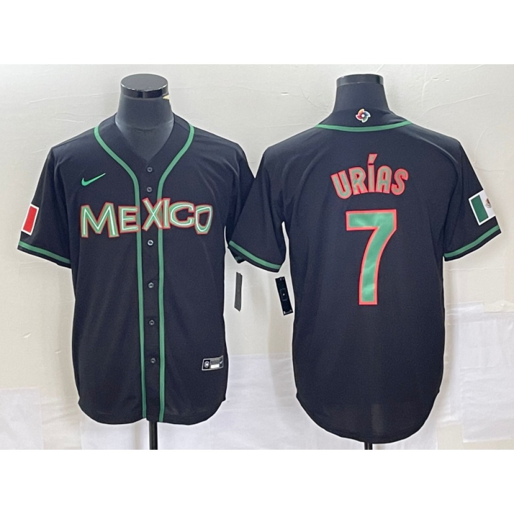 Men's Mexico Baseball #7 Julio Urias 2023 Black World Baseball With Patch Classic Stitched Jersey Men's Mexico Baseball #7 Julio Urias 2023 Black World Baseball With Patch Classic Stitched Jersey
