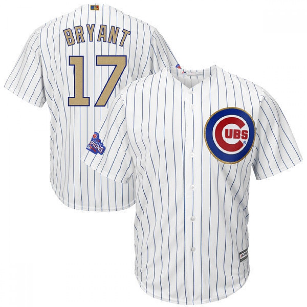 Men's Chicago Cubs #17 Kris Bryant Majestic White 2017 Gold Program Cool Base Player Stitched MLB Jersey