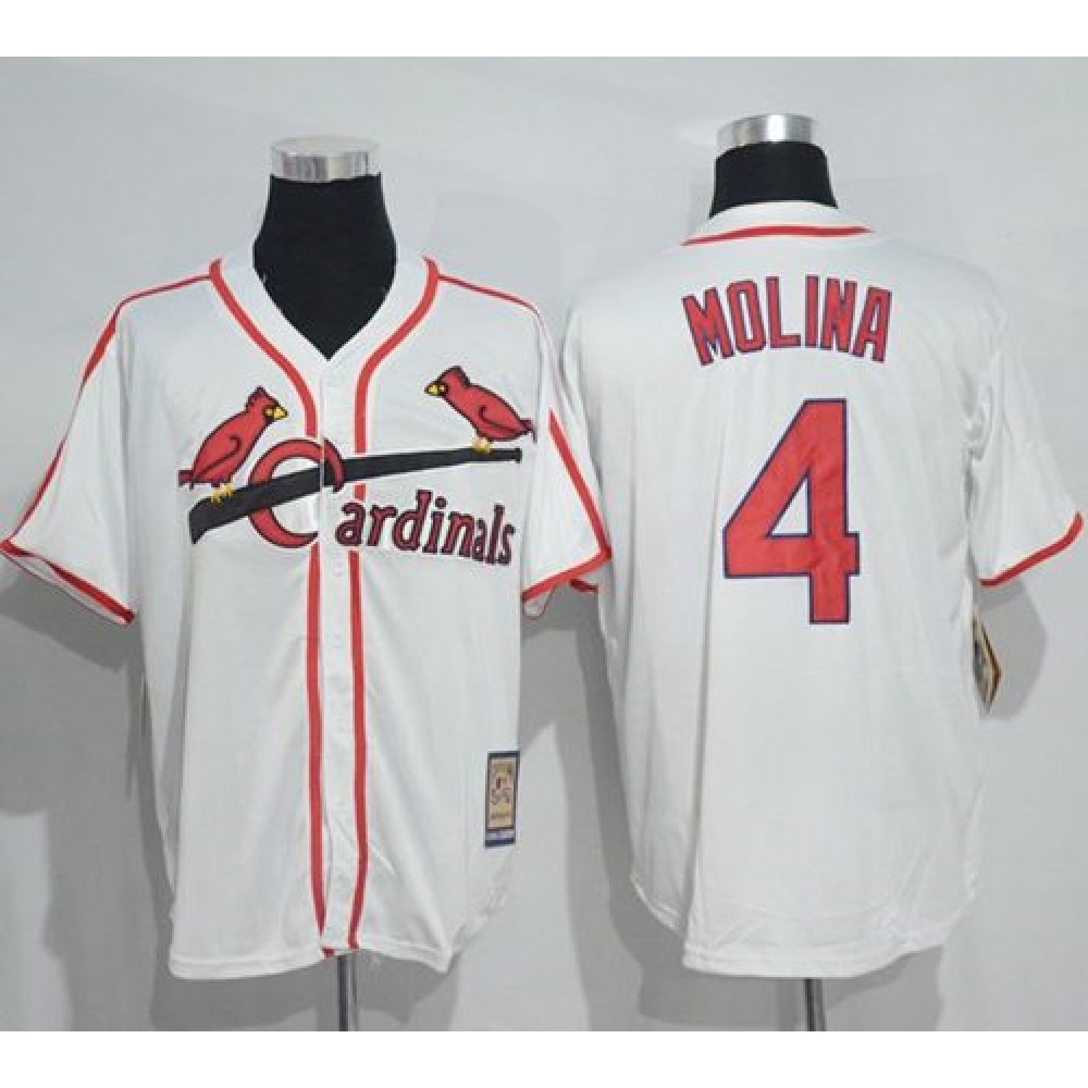 Mitchell And Ness Cardinals #4 Yadier Molina White Throwback Stitched MLB Jersey
