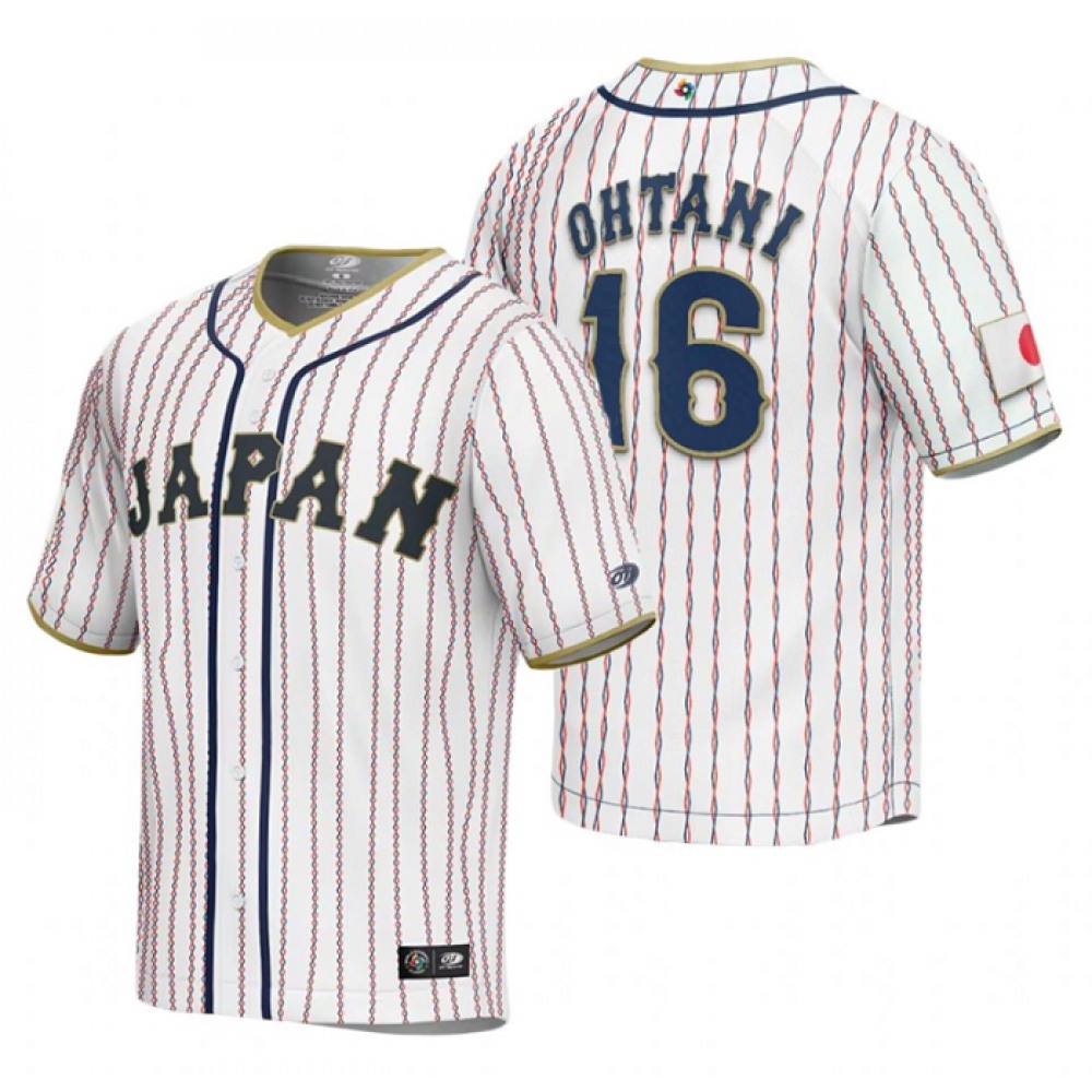 Men's Japan Baseball #16 Shohei Ohtani 2023 White World Baseball Classic Stitched Jersey Men's Japan Baseball #16 Shohei Ohtani 2023 White World Baseball Classic Stitched Jersey