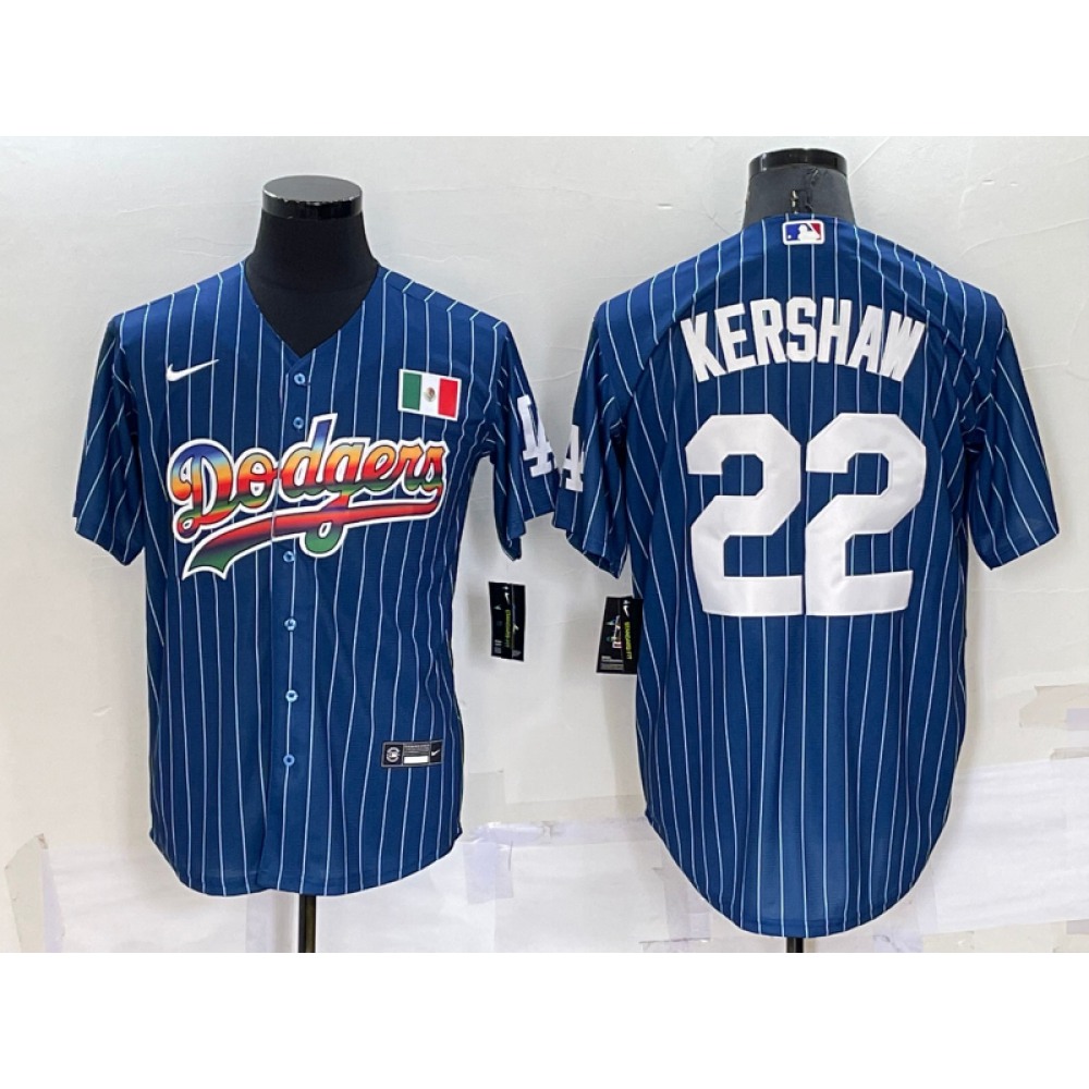 Men's Los Angeles Dodgers #22 Clayton Kershaw Navy Mexico Rainbow Cool Base Stitched Baseball Jersey Men's Los Angeles Dodgers #22 Clayton Kershaw Navy Mexico Rainbow Cool Base Stitched Baseball Jersey
