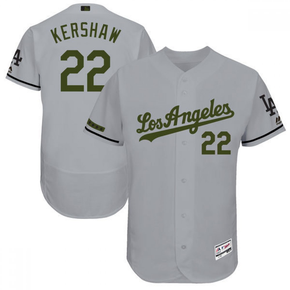 Men's Los Angeles Dodgers #22 Clayton Kershaw Majestic Gray 2017 Memorial Day Authentic Collection Flex Base Player Stitched MLB Jersey Men's Los Angeles Dodgers #22 Clayton Kershaw Majestic Gray 2017 Memorial Day Authentic Collection Flex Base Player Stitched MLB Jersey