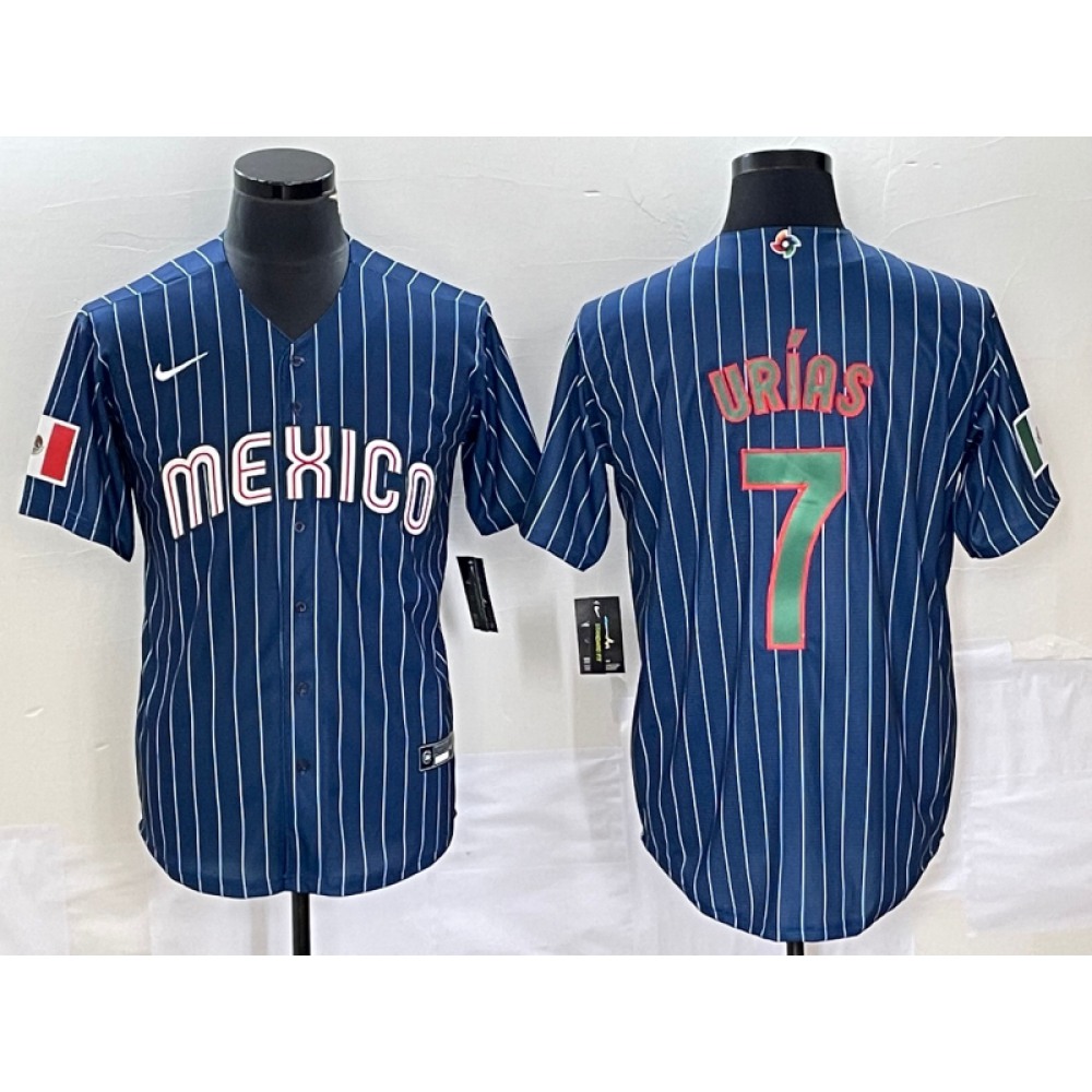 Men's Mexico Baseball #7 Julio Urias 2023 Navy World Baseball Classic Stitched Jersey Men's Mexico Baseball #7 Julio Urias 2023 Navy World Baseball Classic Stitched Jersey