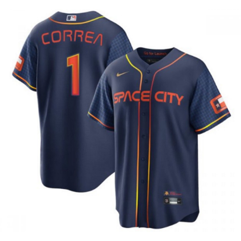 Men's Houston Astros #1 Carlos Correa 2022 Navy City Connect Cool Base Stitched Jersey Men's Houston Astros #1 Carlos Correa 2022 Navy City Connect Cool Base Stitched Jersey