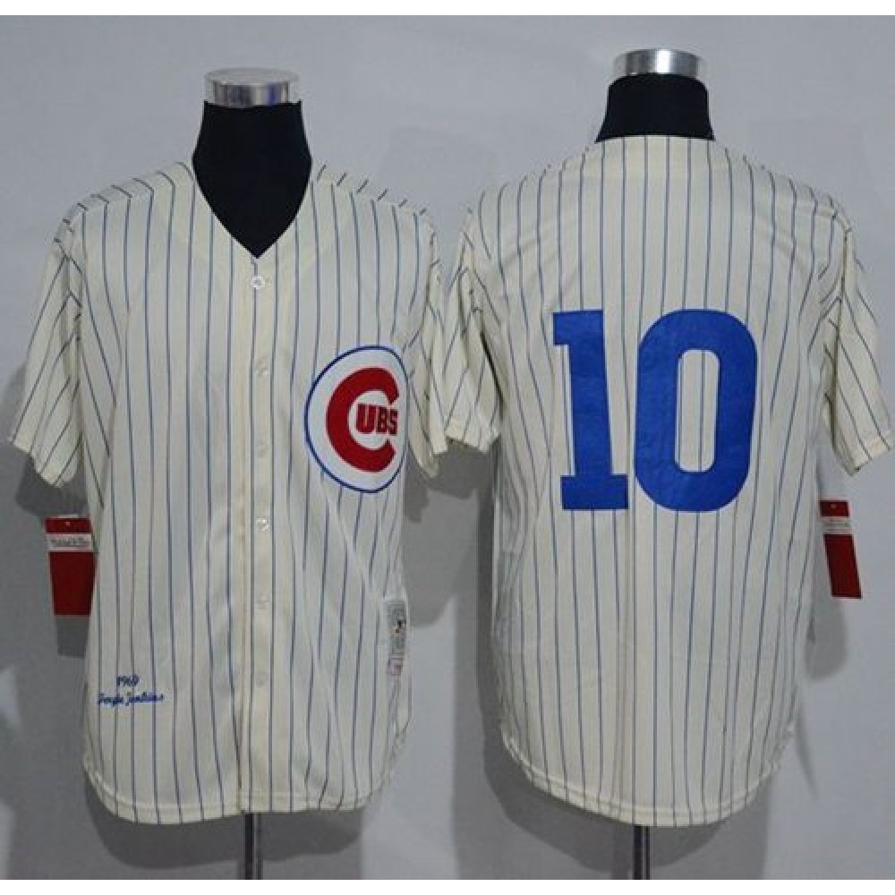 Mitchell And Ness 1969 Cubs #10 Ron Santo Cream Strip Throwback Stitched MLB Jersey