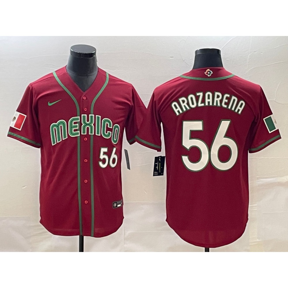 Men's Mexico Baseball #56 Randy Arozarena 2023 Red World Baseball Classic Stitched Jersey Men's Mexico Baseball #56 Randy Arozarena 2023 Red World Baseball Classic Stitched Jersey