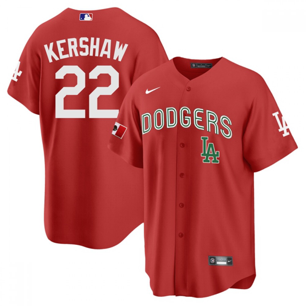 Men's Los Angeles Dodgers #22 Clayton Kershaw 2021 Mexican Heritage Red Stitched Baseball Jersey Men's Los Angeles Dodgers #22 Clayton Kershaw 2021 Mexican Heritage Red Stitched Baseball Jersey