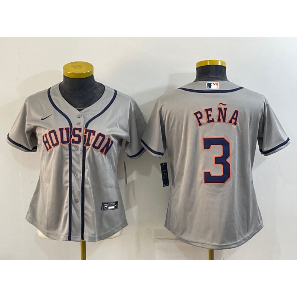 Women's Houston Astros #3 Jeremy Pena Gray Cool Base Stitched Baseball Jersey(Run Small) Women's Houston Astros #3 Jeremy Pena Gray Cool Base Stitched Baseball Jersey(Run Small)
