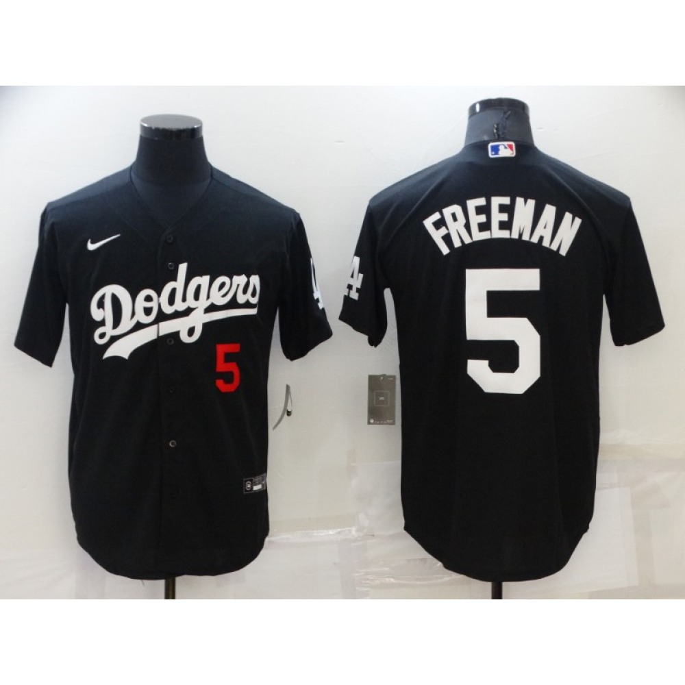 Men's Los Angeles Dodgers #5 Freddie Freeman Black Cool Base Stitched Baseball Jersey