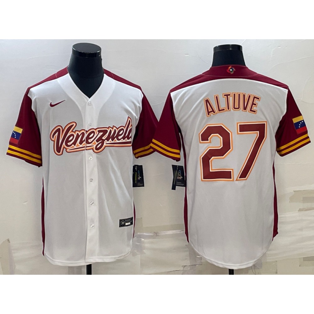 Men's Venezuela Baseball #27 Jose Altuve 2023 White World Baseball Classic Stitched Jersey Men's Venezuela Baseball #27 Jose Altuve 2023 White World Baseball Classic Stitched Jersey
