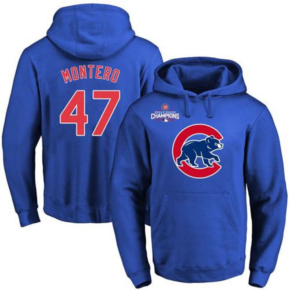 Cubs #47 Miguel Montero Blue 2016 World Series Champions Primary Logo Pullover MLB Hoodie Cubs #47 Miguel Montero Blue 2016 World Series Champions Primary Logo Pullover MLB Hoodie