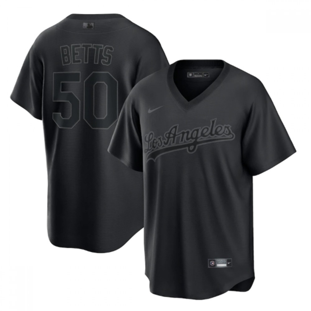 Men's Los Angeles Dodgers #50 Mookie Betts Black Pitch Black Fashion Replica Stitched Jersey Men's Los Angeles Dodgers #50 Mookie Betts Black Pitch Black Fashion Replica Stitched Jersey