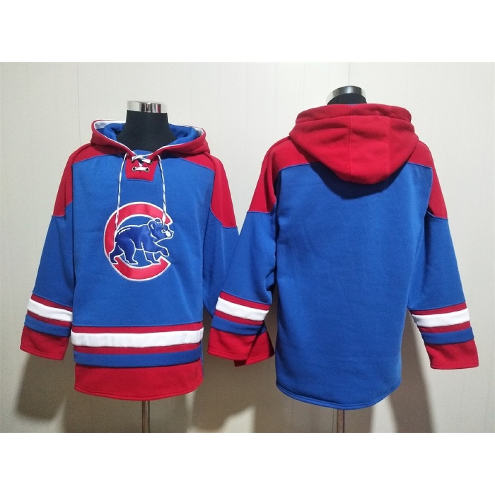 Men's Chicago Cubs Blank Royal/Red Ageless Must-Have Lace-Up Pullover Hoodie Men's Chicago Cubs Blank Royal/Red Ageless Must-Have Lace-Up Pullover Hoodie