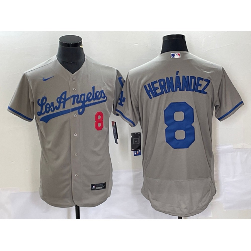 Men's Los Angeles Dodgers #8 Enrique Hernandez Gray Flex Base Stitched Baseball Jersey Men's Los Angeles Dodgers #8 Enrique Hernandez Gray Flex Base Stitched Baseball Jersey