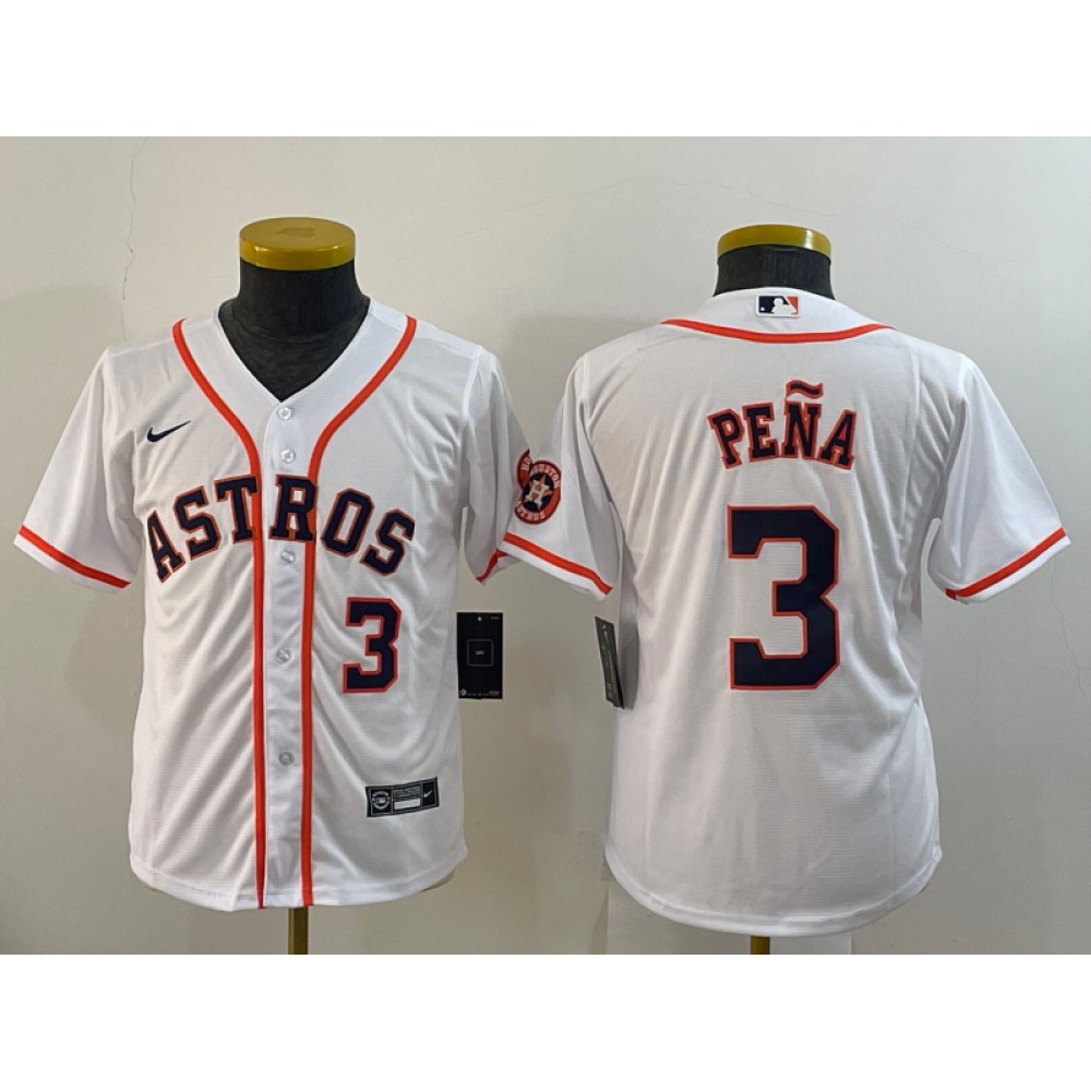 Youth Houston Astros #3 Jeremy Pena White With Patch Cool Base Stitched Jersey Youth Houston Astros #3 Jeremy Pena White With Patch Cool Base Stitched Jersey
