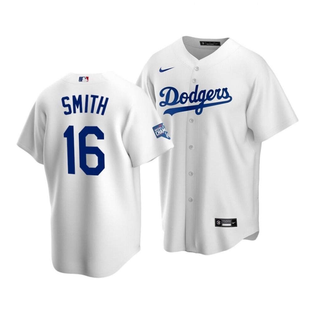 Men's Los Angeles Dodgers #16 Will Smith White 2020 World Series Champions Home Patch Stitched Jersey Men's Los Angeles Dodgers #16 Will Smith White 2020 World Series Champions Home Patch Stitched Jersey
