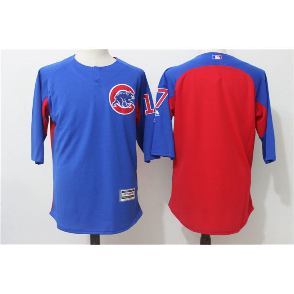 Men's Chicago Cubs #17 Kris Bryant Blue/Red Authentic Collection On-Field 3/4 Sleeve Batting Practice Stitched MLB Jersey Men's Chicago Cubs #17 Kris Bryant Blue/Red Authentic Collection On-Field 3/4 Sleeve Batting Practice Stitched MLB Jersey