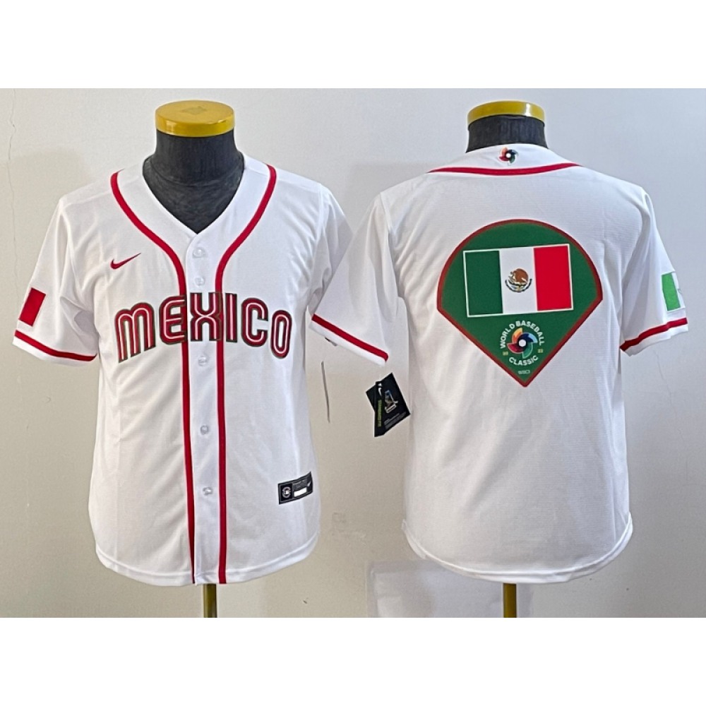 Youth Mexico Baseball 2023 White Big Logo World Baseball Classic Stitched Jersey Youth Mexico Baseball 2023 White Big Logo World Baseball Classic Stitched Jersey