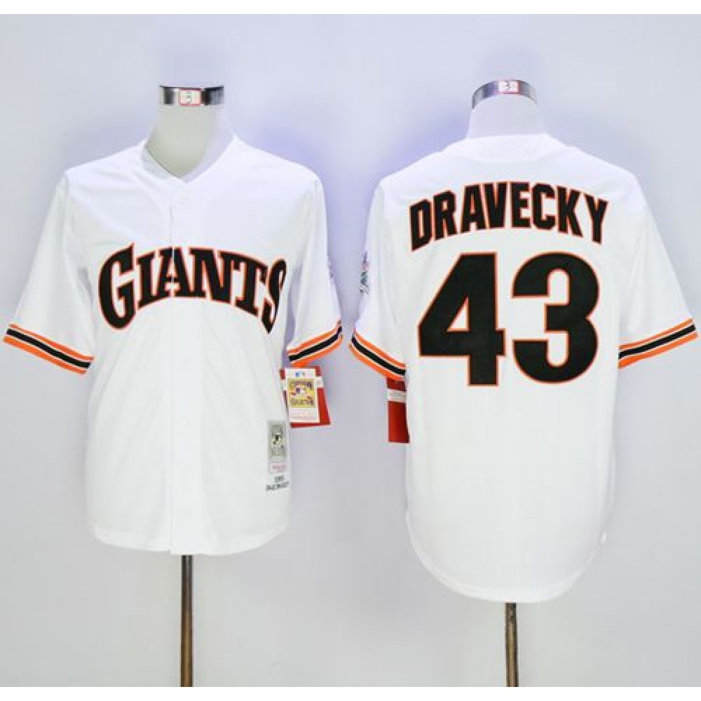 Mitchell and Ness Giants #43 Dave Dravecky Stitched White Throwback MLB Jersey