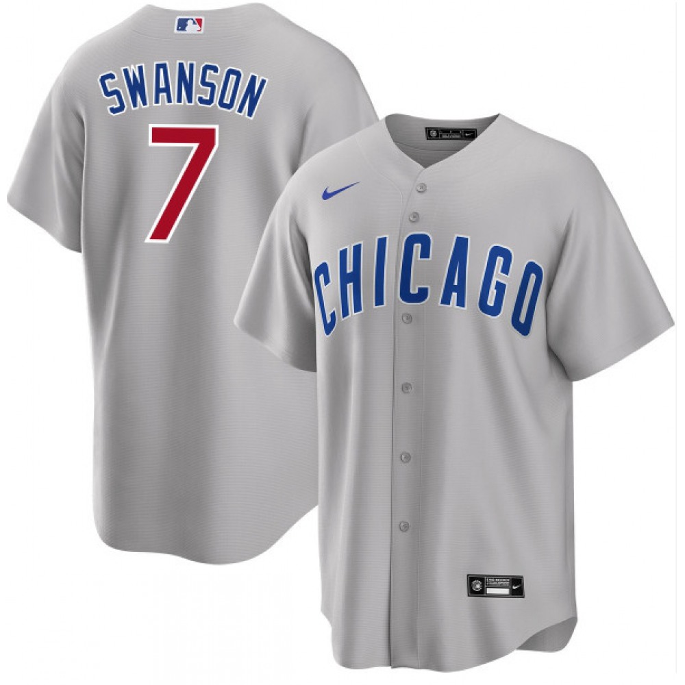 Men's Chicago Cubs #7 Dansby Swanson Grey Cool Base Stitched Baseball Jersey Men's Chicago Cubs #7 Dansby Swanson Grey Cool Base Stitched Baseball Jersey