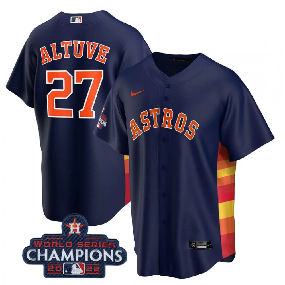 Youth Houston Astros #27 Jose Altuve Navy 2022 World Series Champions Stitched BaseballJersey Youth Houston Astros #27 Jose Altuve Navy 2022 World Series Champions Stitched BaseballJersey