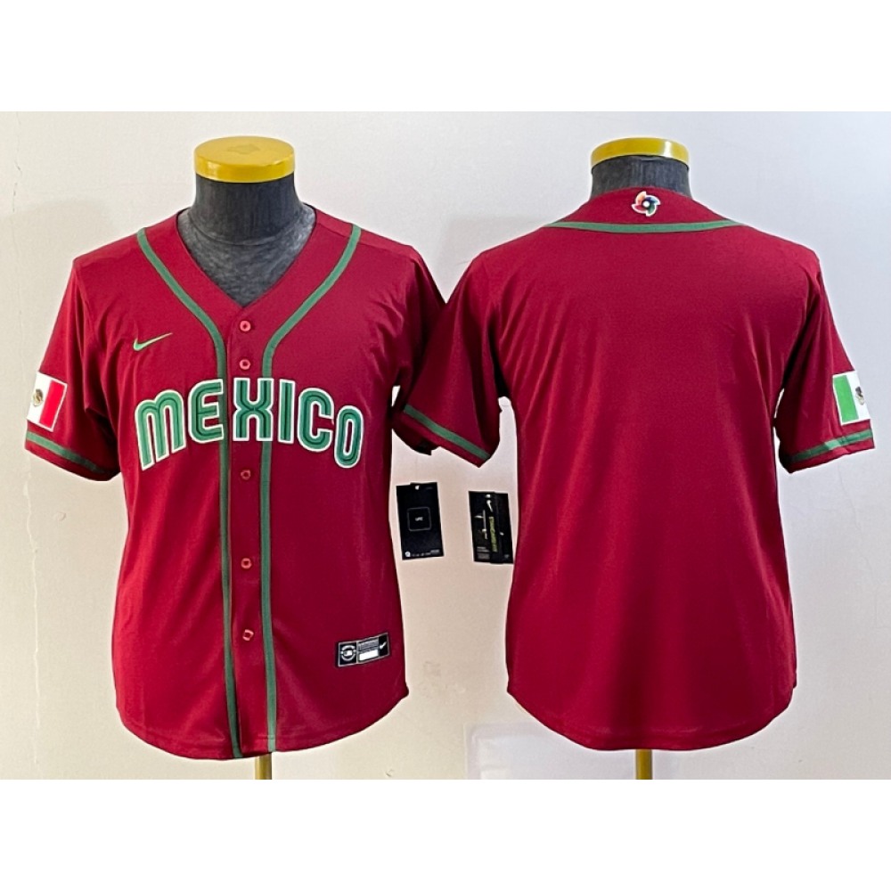 Youth Mexico Baseball Blank 2023 Red World Baseball Classic Stitched Jersey Youth Mexico Baseball Blank 2023 Red World Baseball Classic Stitched Jersey