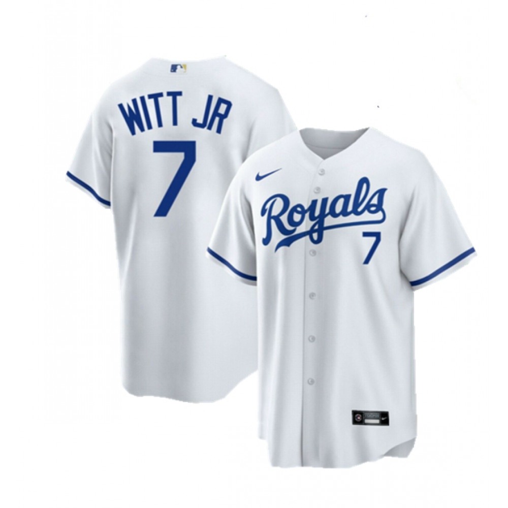 Men's Kansas City Royals #7 Bobby Witt Jr. White Cool Base Stitched Jersey Men's Kansas City Royals #7 Bobby Witt Jr. White Cool Base Stitched Jersey