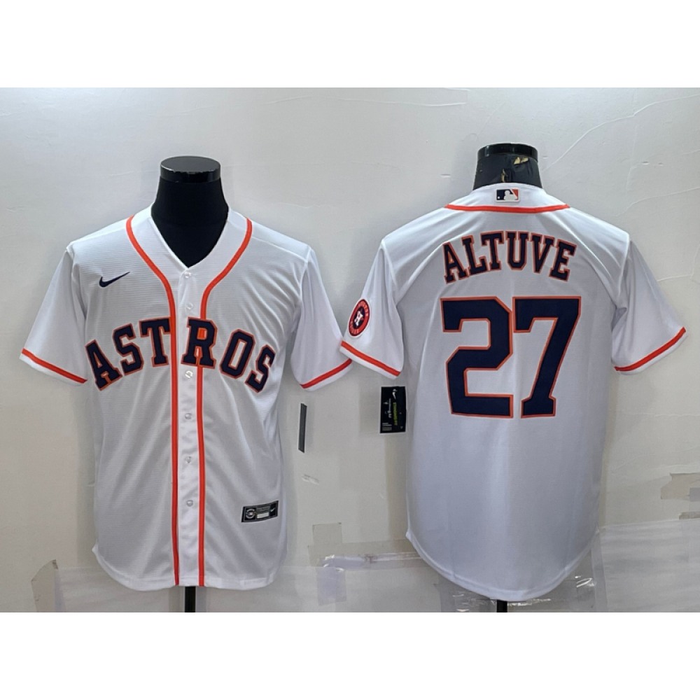 Men's Houston Astros #27 Jose Altuve White With Patch Cool Base Stitched Jersey