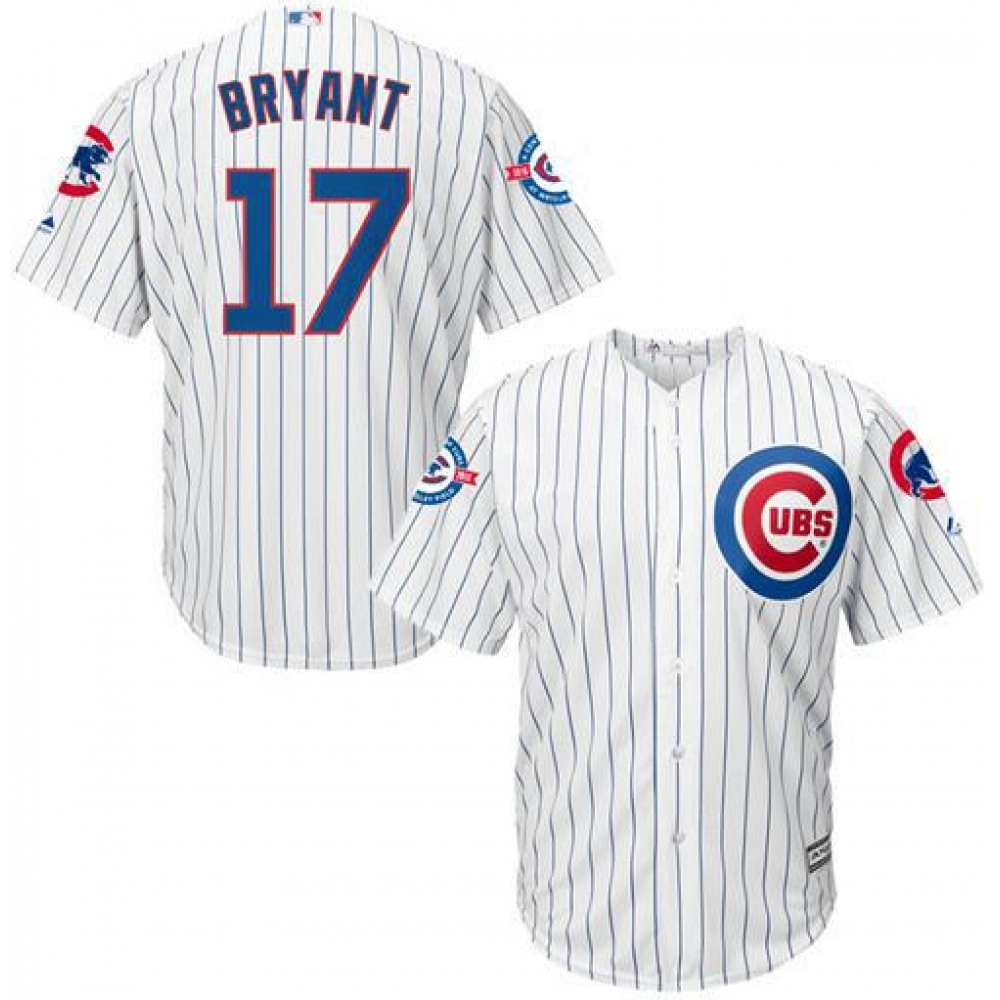 Cubs #17 Kris Bryant White Strip New Cool Base with 100 Years at Wrigley Field Commemorative Patch Stitched MLB Jersey Cubs #17 Kris Bryant White Strip New Cool Base with 100 Years at Wrigley Field Commemorative Patch Stitched MLB Jersey