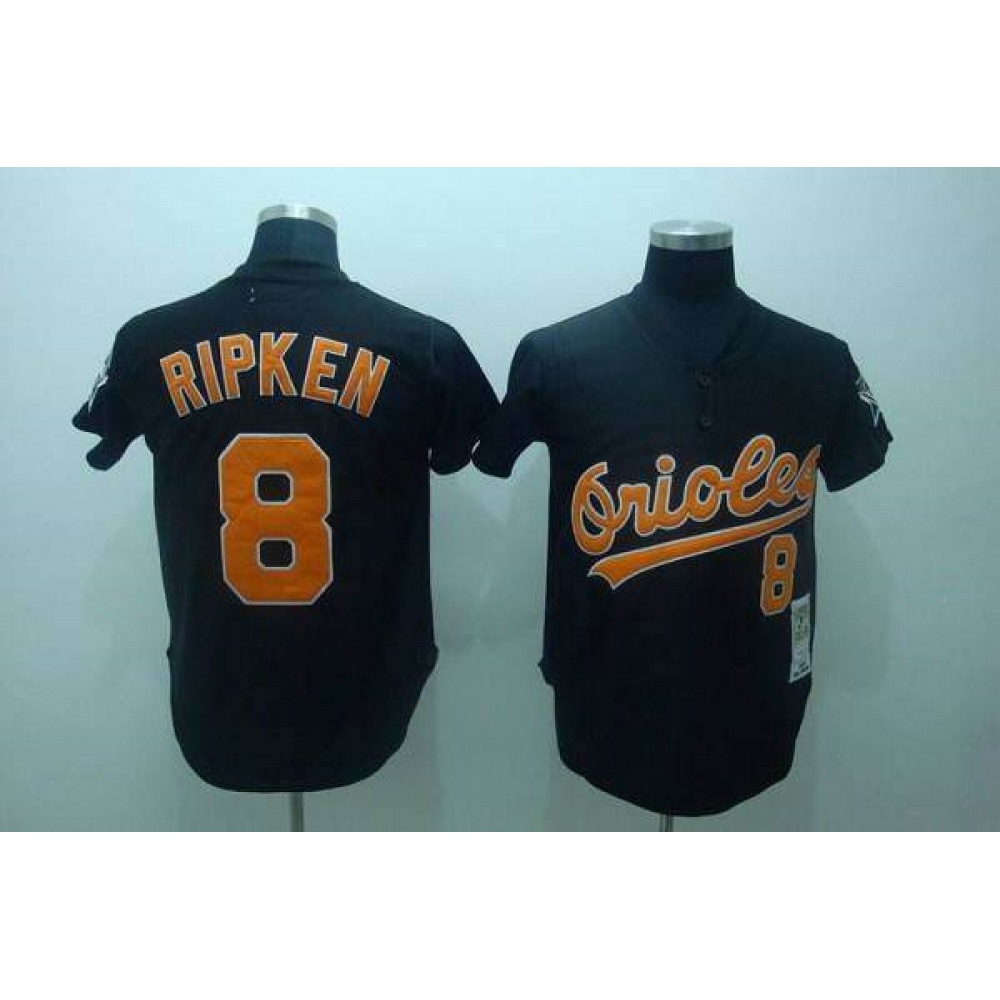 Mitchell and Ness Orioles #8 Cal Ripken Stitched Black Throwback MLB Jersey