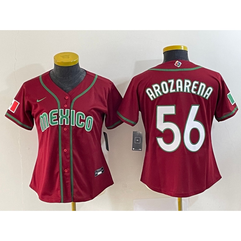 Women's Mexico Baseball #56 Randy Arozarena 2023 Red World Baseball Classic Stitched Jersey(Run Small) Women's Mexico Baseball #56 Randy Arozarena 2023 Red World Baseball Classic Stitched Jersey(Run Small)